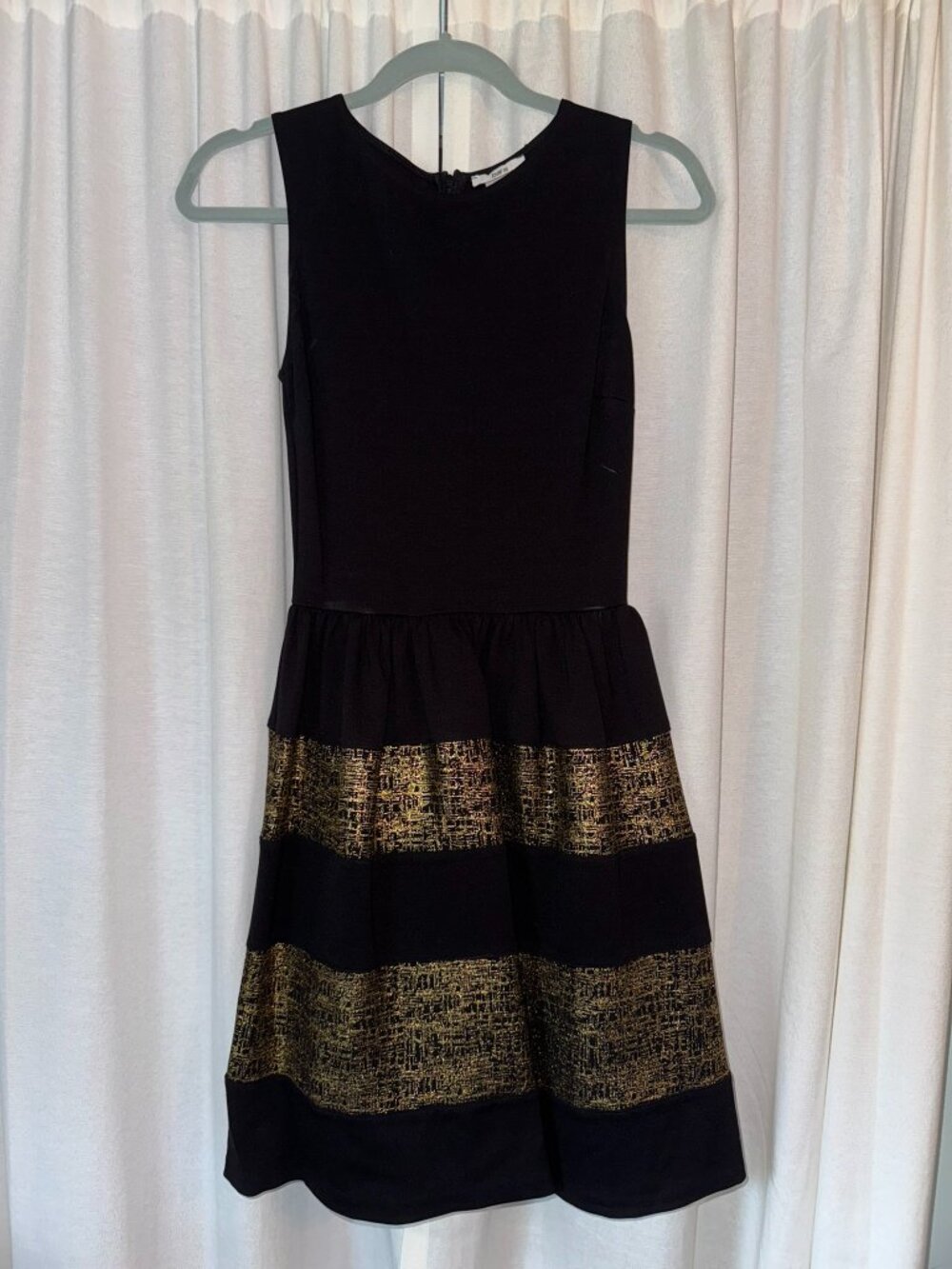 Bar III Black & Gold Fit & Flare Sleeveless Dress - Size XS